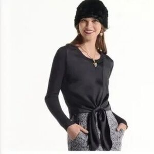 CABI CROSSTIE woman black satin tie front sophisticated classic casual top 4288